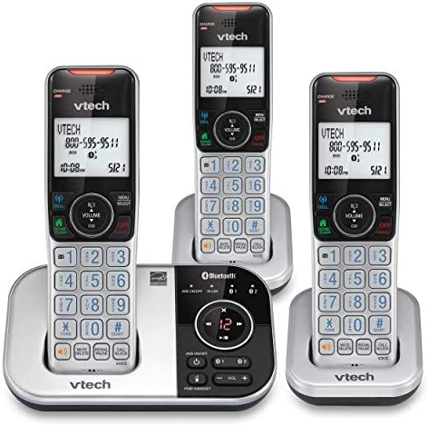 VTECH VS112-3 DECT 6.0 Bluetooth 3 Handset Cordless Phone for Home with Answering Machine, Call Blocking, Caller ID, Intercom and Connect to Cell (Silver & Black)