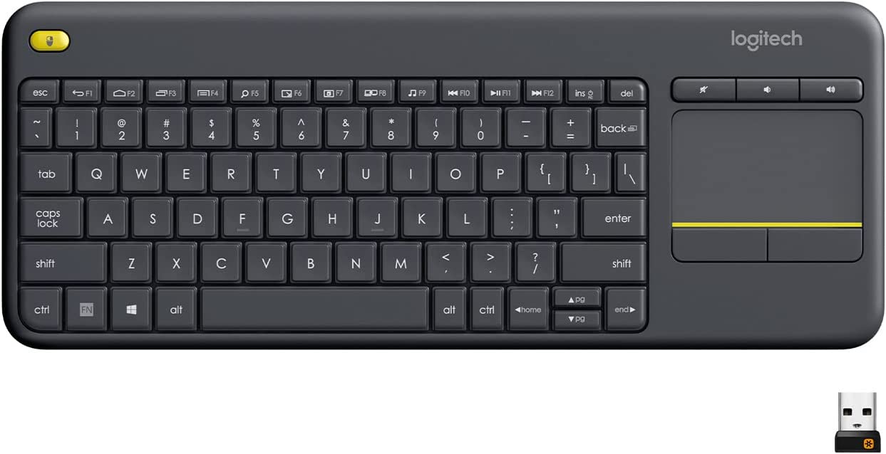 Logitech K400 Plus Wireless Touch With Easy Media Control and Built-in Touchpad, HTPC Keyboard for PC-connected TV, Windows, Android, Chrome OS, Laptop, Tablet - Black