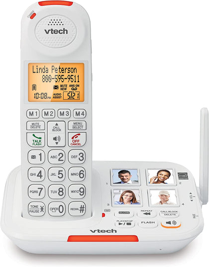 VTech SN5127 Amplified Cordless Senior Phone with Answering Machine, Call Blocking, 90dB Extra-loud Visual Ringer, One-touch Audio Assist on Handset up to 50dB, Big Buttons and Large Display, White