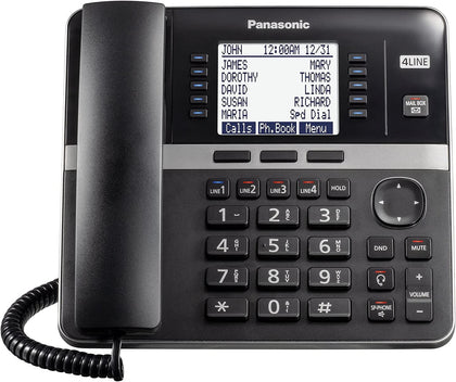 Panasonic Office Phone, Expandable 4-Line Desk Phone for Small and Medium Business, Corded Phone Base Station Expandable Up to 10 Business Phones Wirelessly - KX-TGW420B (Black)