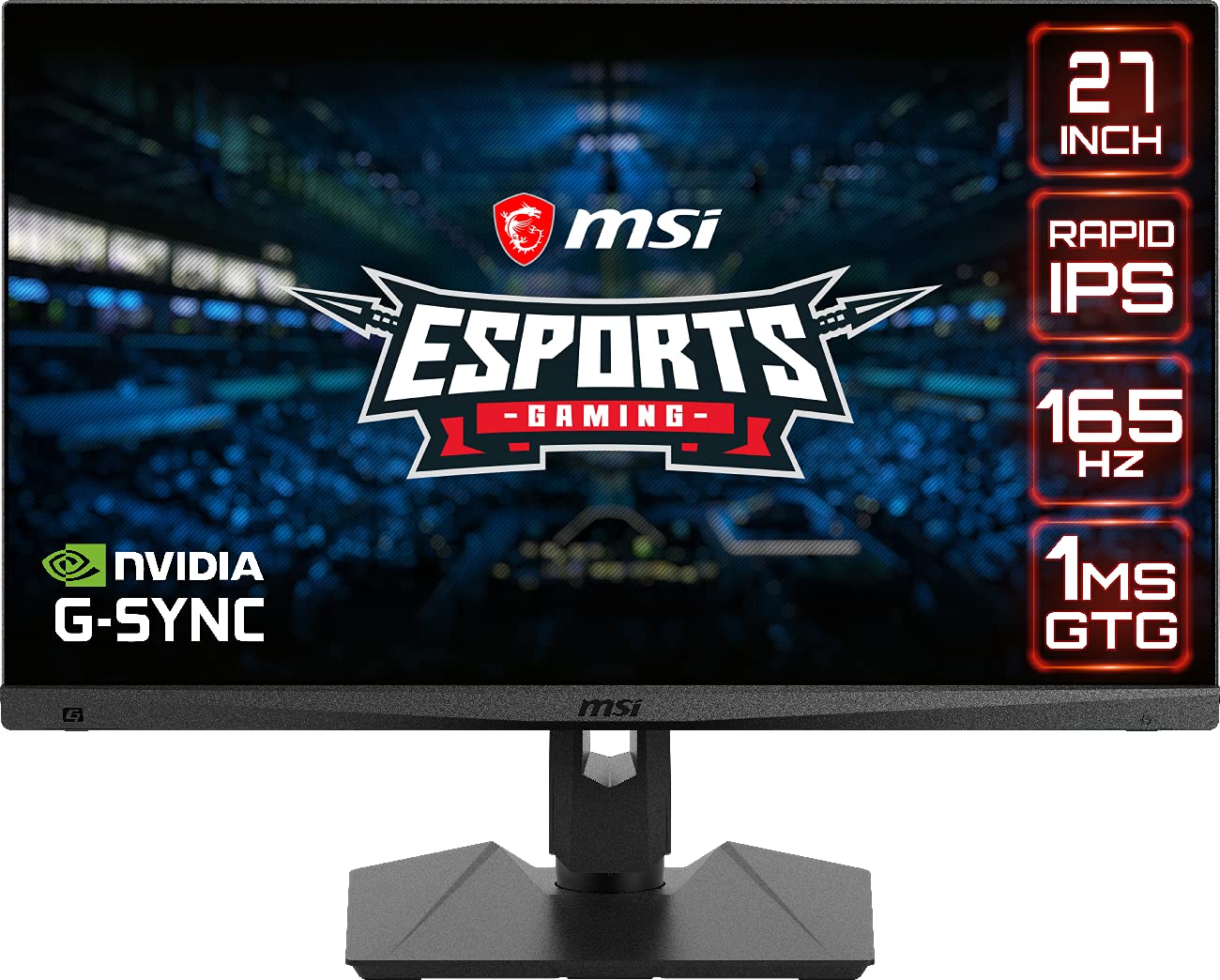 MSI QHD Rapid-IPS Quantum DOT Gaming Non-Glare Super Narrow Bezel 1ms 2560 x 1440 165Hz Refresh Rate Adjustable Arm G-Sync Compatible 27” Gaming Monitor
