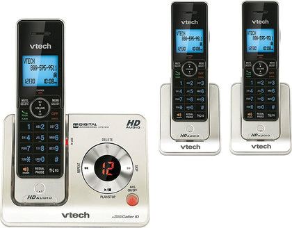 VTech LS6425-3 DECT 6.0 Expandable Cordless Phone with Answering System and Caller ID/Call Waiting, Silver with 3 Handsets