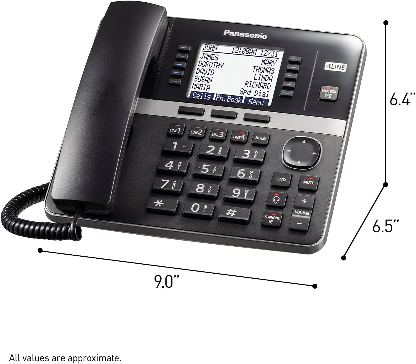 Panasonic Office Phone, Expandable 4-Line Desk Phone for Small and Medium Business, Corded Phone Base Station Expandable Up to 10 Business Phones Wirelessly - KX-TGW420B (Black)