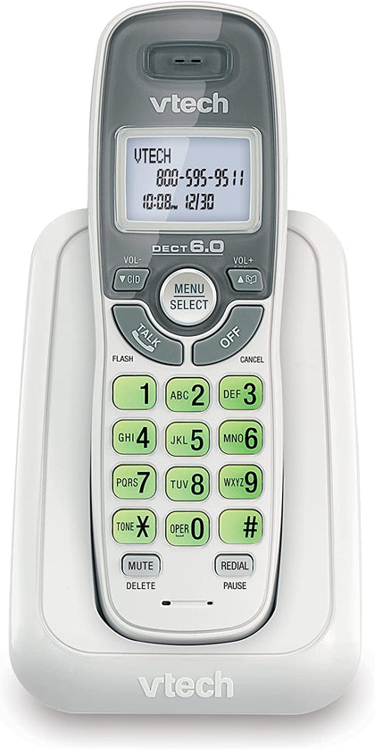 VTech CS6114 DECT 6.0 Cordless Phone with Caller ID/Call Waiting, White/Grey with 1 Handset, 3.50 x 3.50 x 7.00 Inches