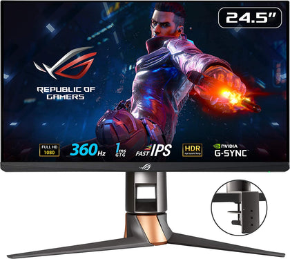 ASUS ROG Swift 360Hz PG259QNR 24.5” HDR Gaming Monitor, 1080P Full HD, Fast IPS, 1ms, G-SYNC, ULMB, NVIDIA Reflex Latency Analyzer, HDMI DisplayPort USB, Desk Mount Kit, VESA Wall Mountable, HDR10
