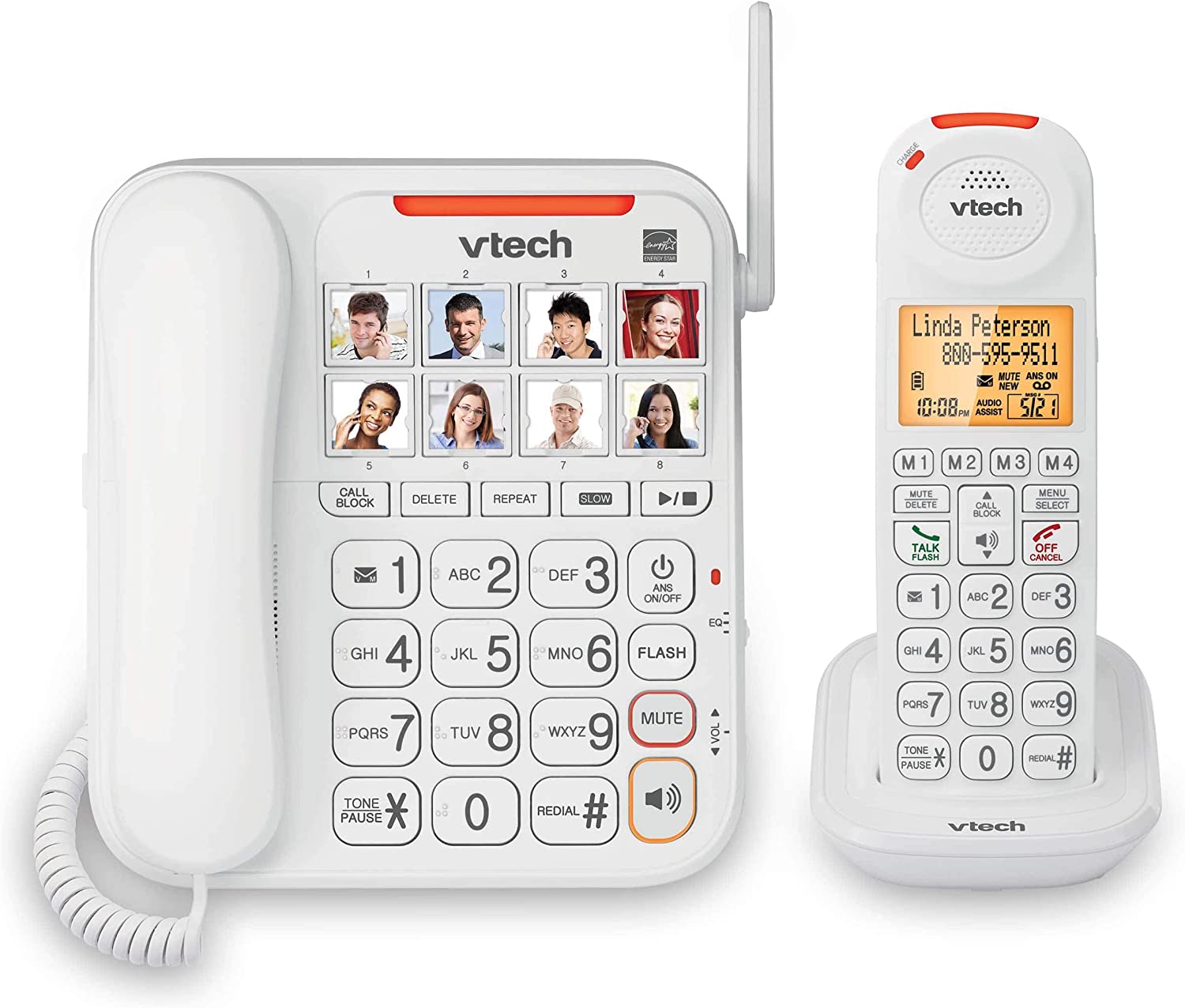 VTech SN5147 Amplified Corded/Cordless Senior Phone with Answering Machine, Call Blocking, 90dB Extra-loud Visual Ringer, One-touch Audio Assist on Handset up to 50dB, Big Buttons and Large Display